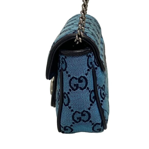 Auth GUCCI GG Marmont Quilted Leather Super Mini Bag 476433 Blue Dark Navy - Picture 6 of 16